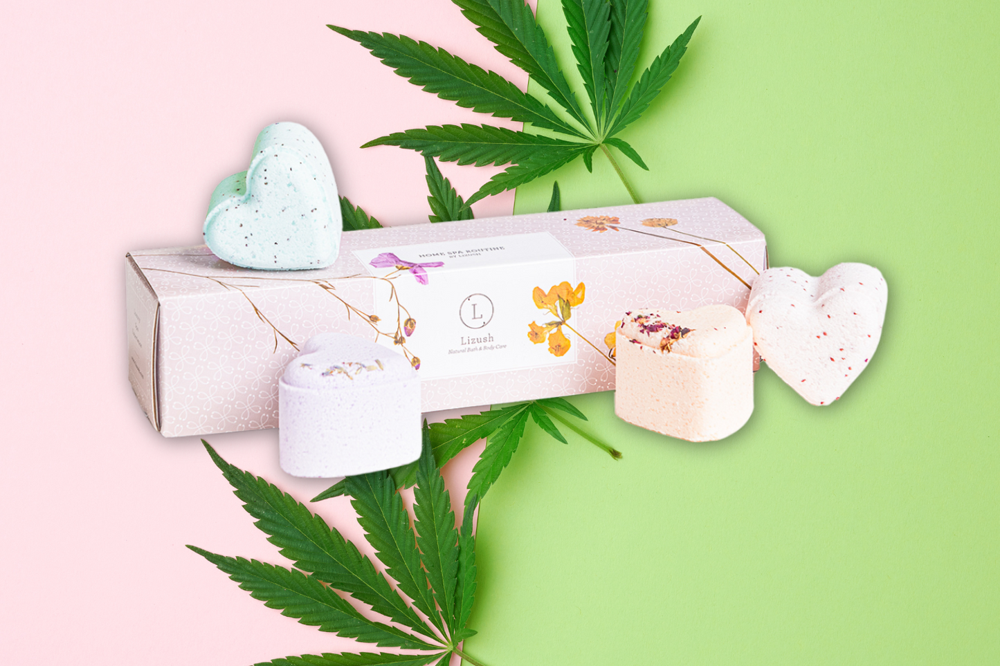 CBD - 5 Hearts Shaped Shower Steamers/ fizzies with CBD - in a Gift Box - Can be personalized. (THC free) by Lizush