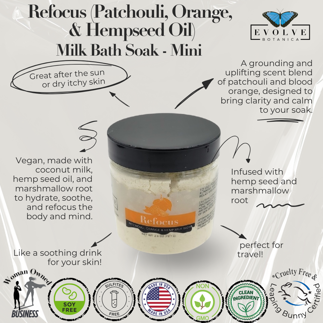 Milk Bath - Refocus (Patchouli, Orange, & Hempseed Oil) Mini by Evolve Botanica Co
