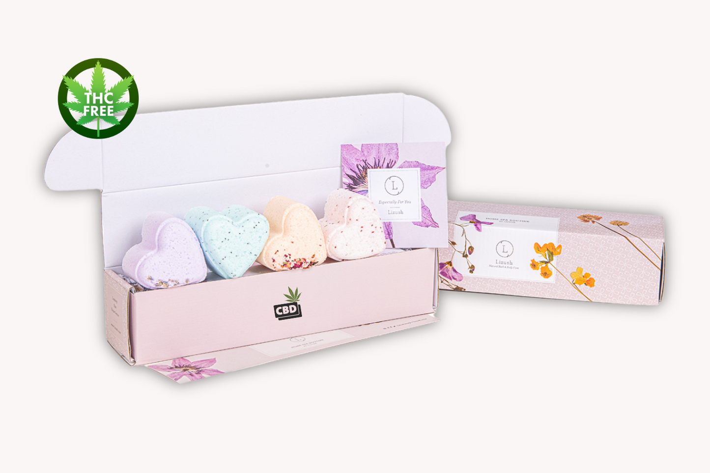 CBD -  5 Hearts Shaped Shower Steamers/ fizzies with CBD - in a Gift Box - Can be personalized. (THC free) by Lizush