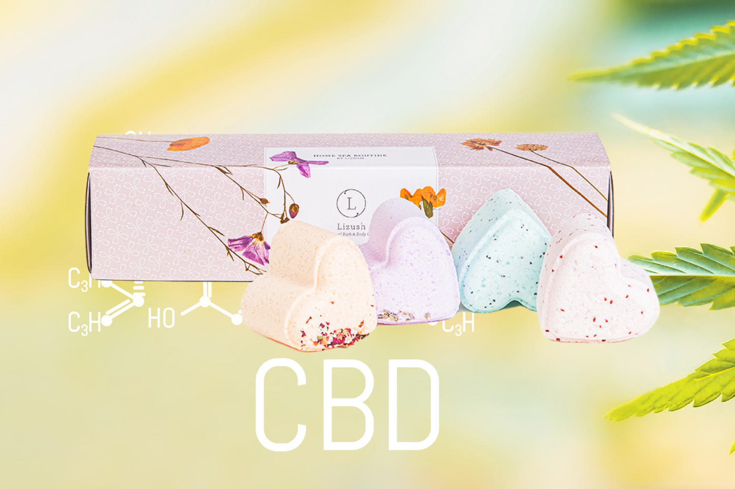 CBD -  5 Hearts Shaped Shower Steamers/ fizzies with CBD - in a Gift Box - Can be personalized. (THC free) by Lizush