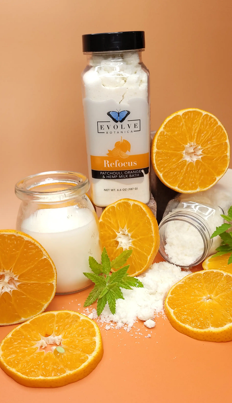 Milk Bath - Refocus (Patchouli, Orange, & Hempseed Oil) - Evolve Botanica Co