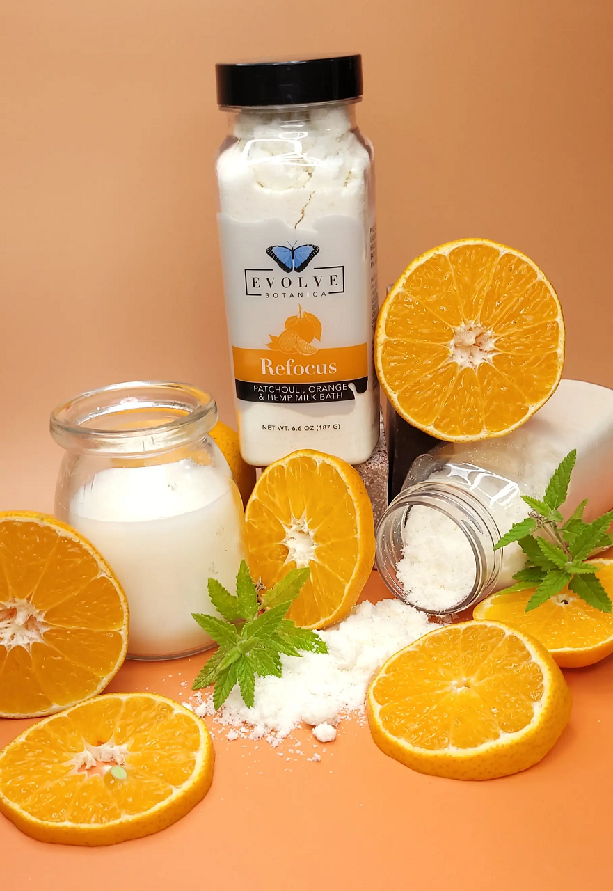 Milk Bath - Refocus (Patchouli, Orange, & Hempseed Oil) - Evolve Botanica Co